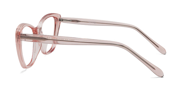 joyful cat eye transparent pink eyeglasses frames side view