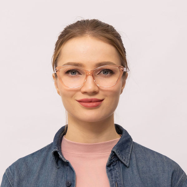joyful cat eye transparent pink eyeglasses frames for women front view