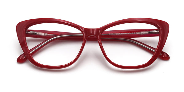 joyful cat eye red eyeglasses frames top view