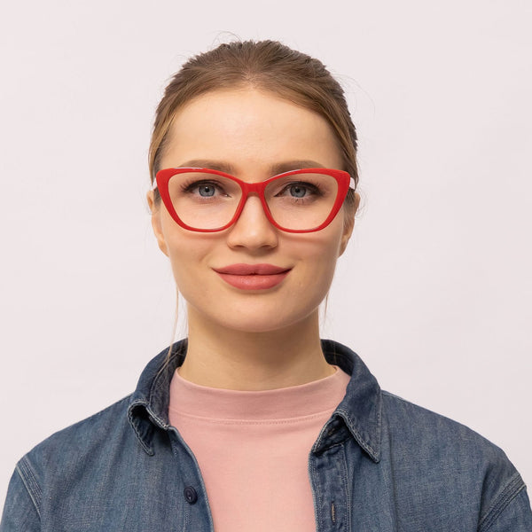 joyful cat eye red eyeglasses frames for women front view