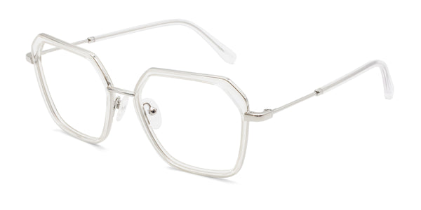 judy geometric clear eyeglasses frames angled view
