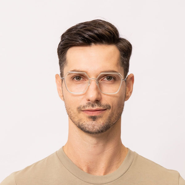 judy geometric clear eyeglasses frames for men front view