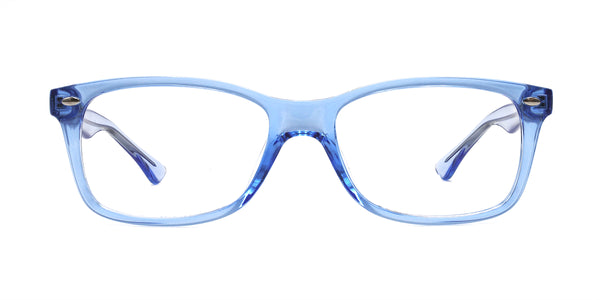 june rectangle shiny blue eyeglasses frames front view