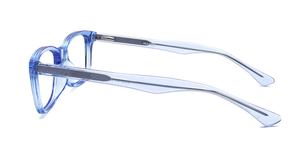 june rectangle shiny blue eyeglasses frames side view
