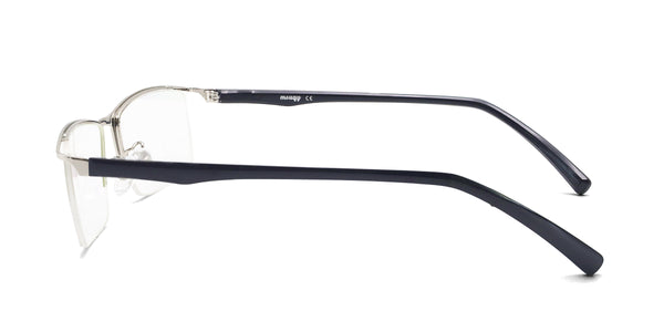 justice rectangle silver black eyeglasses frames side view