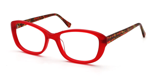 laura rectangle red eyeglasses frames angled view