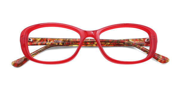 laura rectangle red eyeglasses frames top view