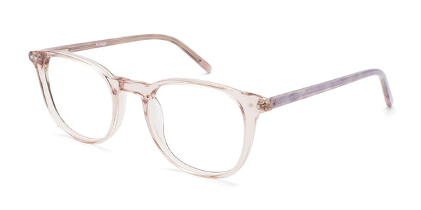 lilac square pink eyeglasses frames angled view