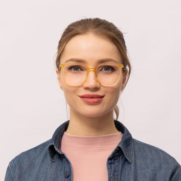 lovey square yellow eyeglasses frames for women front view