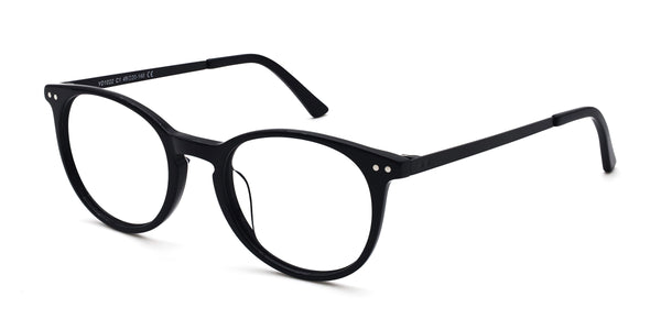 mate oval black eyeglasses frames angled view