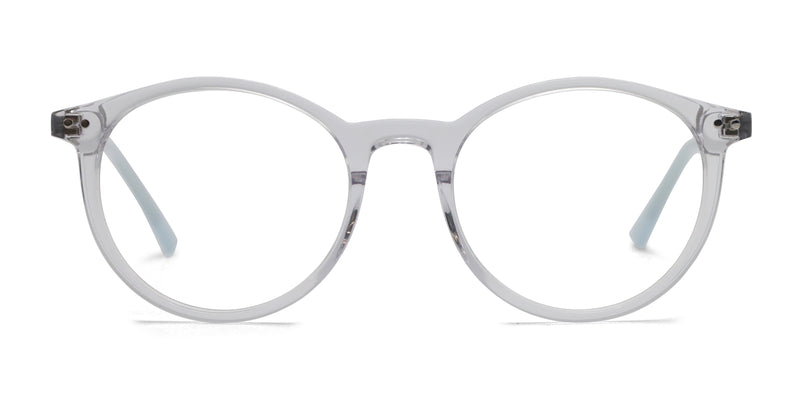 mie oval transparent silver eyeglasses frames front view