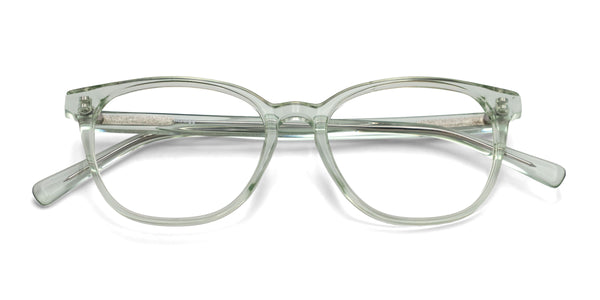 mint square transparent green eyeglasses frames top view