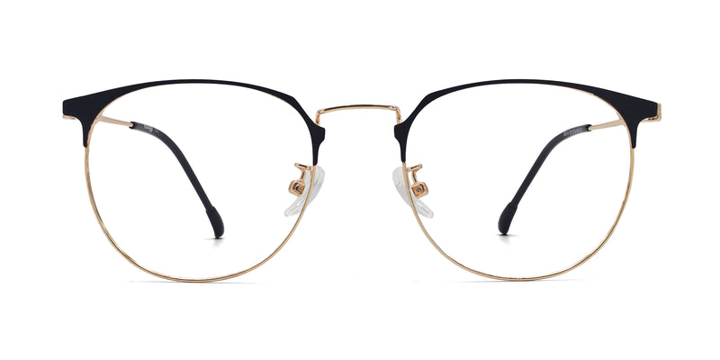 moon round black gold eyeglasses frames front view