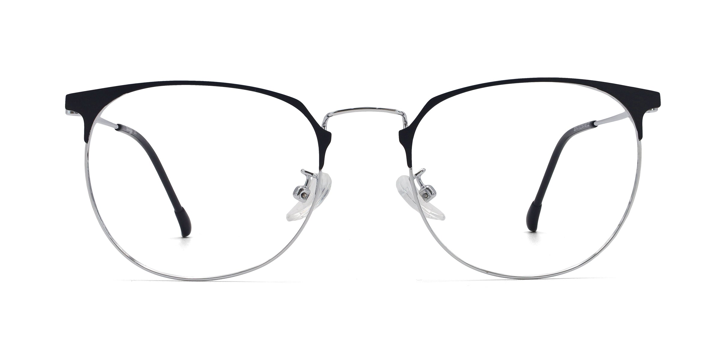 moon round black silver eyeglasses frames front view