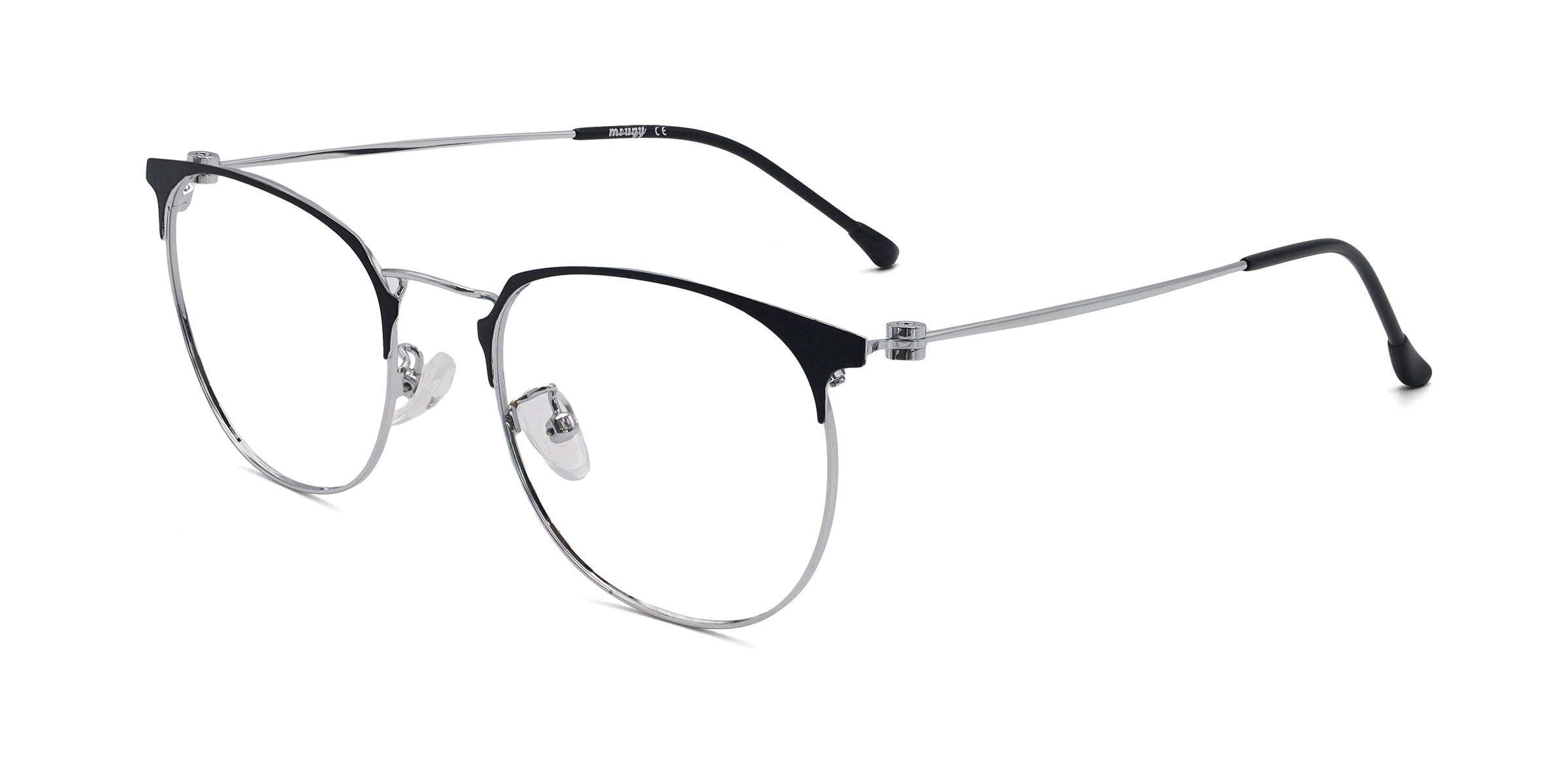 moon round black silver eyeglasses frames angled view