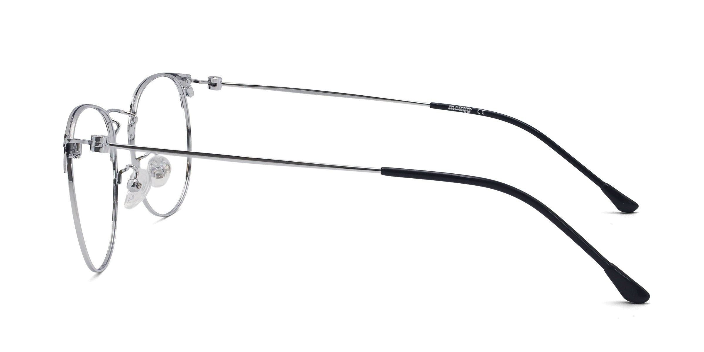 moon round black silver eyeglasses frames side view