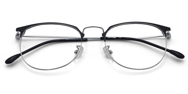 moon round black silver eyeglasses frames top view