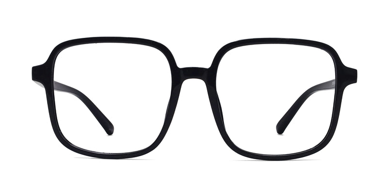 navy square shiny black eyeglasses frames front view