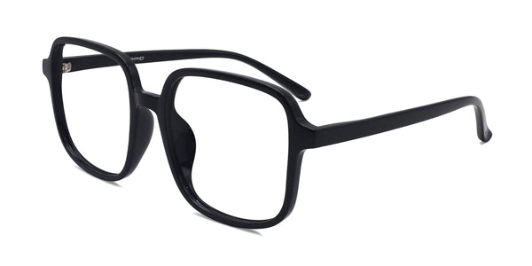 navy square shiny black eyeglasses frames angled view