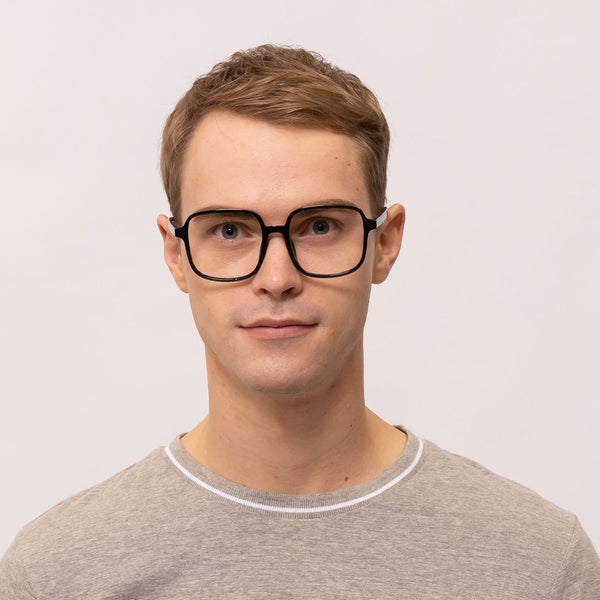 navy square shiny black eyeglasses frames for men front view