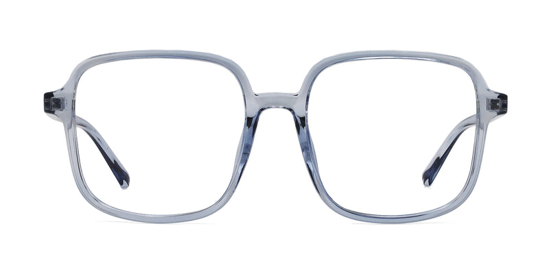 navy square transparent blue eyeglasses frames front view