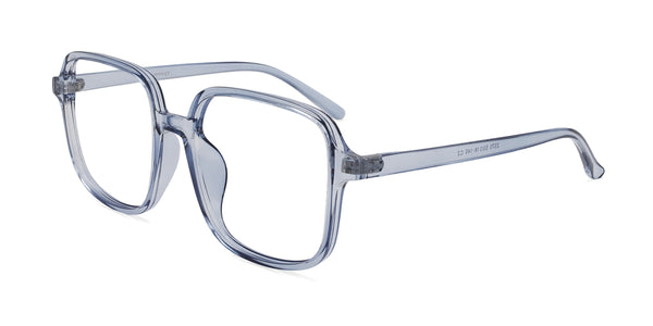 navy square transparent blue eyeglasses frames angled view