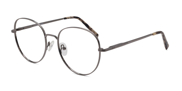 noble round sliver eyeglasses frames angled view