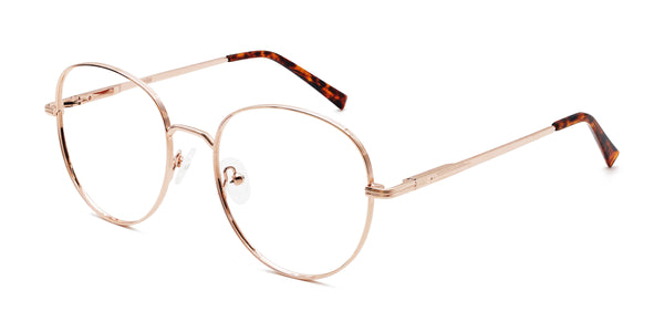 noble round rose gold eyeglasses frames angled view