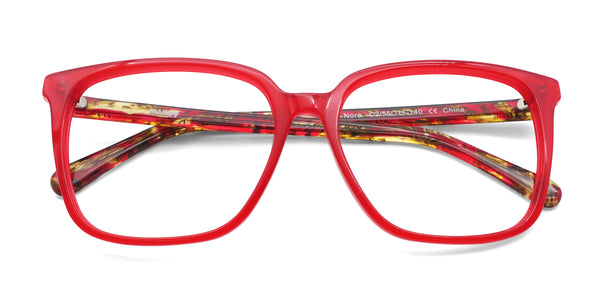 nora square red eyeglasses frames top view
