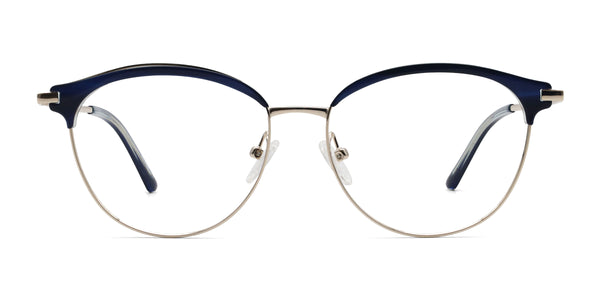 novel oval blue eyeglasses frames front view