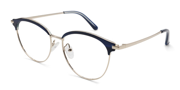 novel oval blue eyeglasses frames angled view