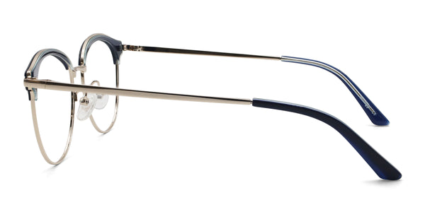 novel oval blue eyeglasses frames side view