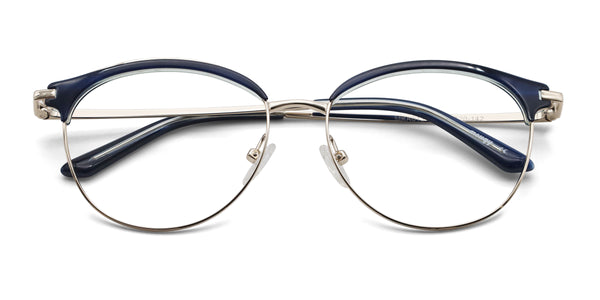 novel oval blue eyeglasses frames top view