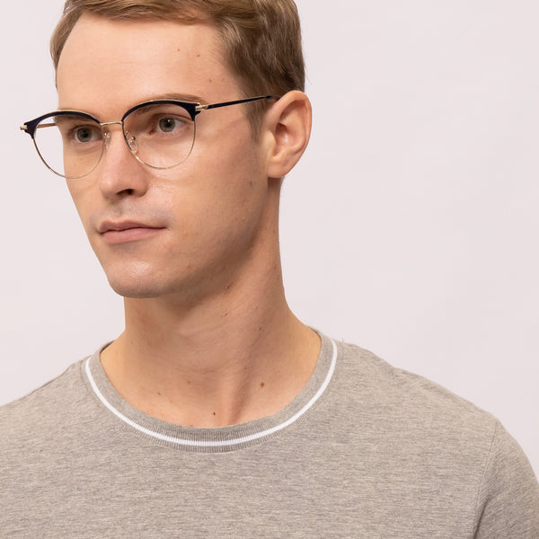 novel oval blue eyeglasses frames for men angled view