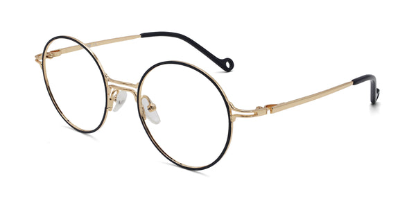 occasion round black gold eyeglasses frames angled view