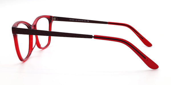 onward rectangle red eyeglasses frames side view