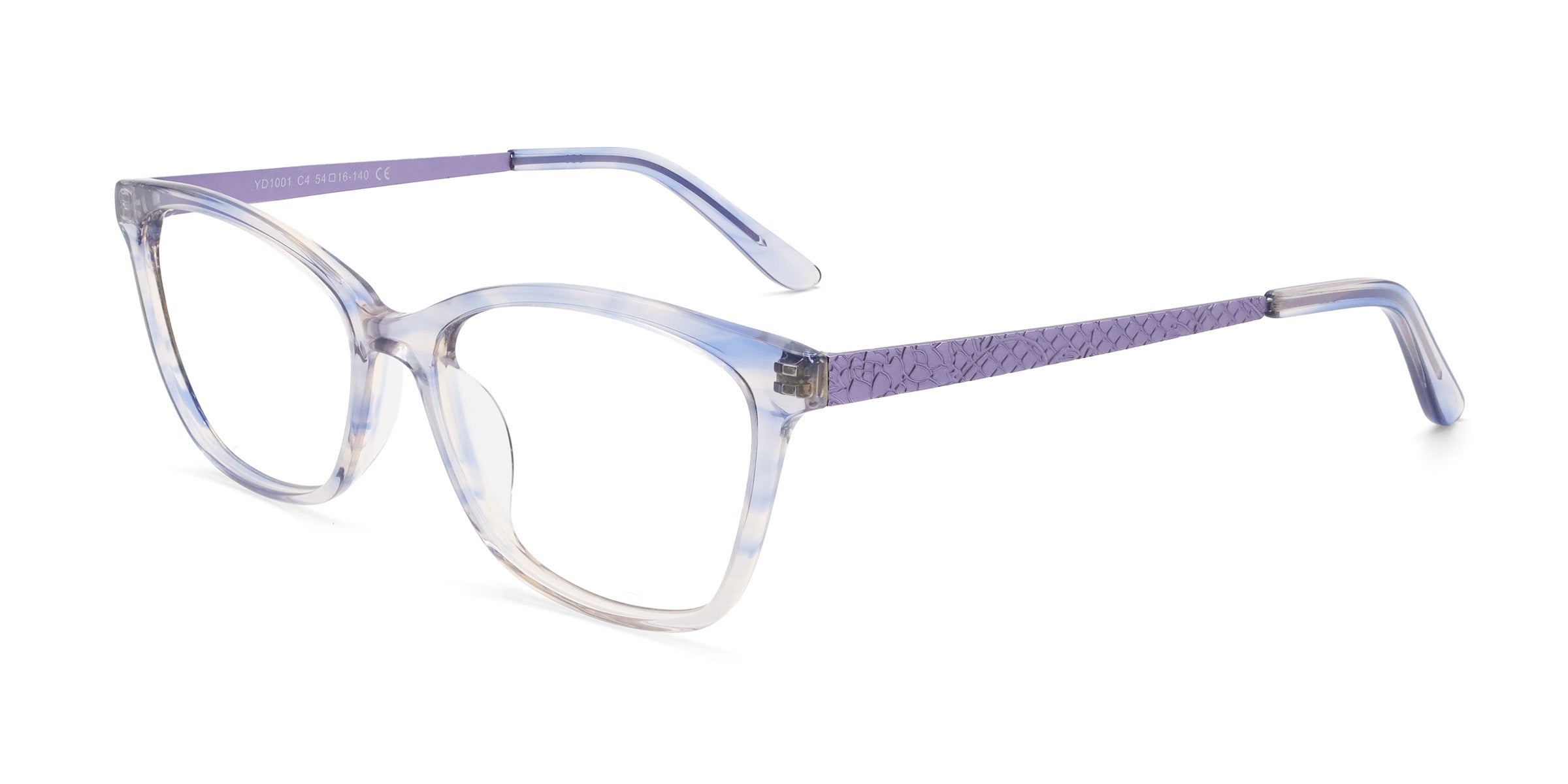 onward rectangle purple eyeglasses frames angled view
