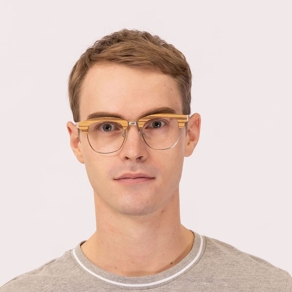 organic browline brown eyeglasses frames for men front view