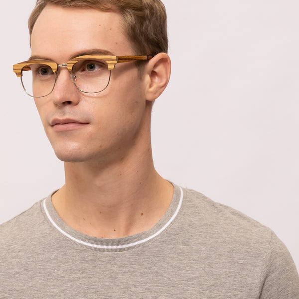 organic browline brown eyeglasses frames for men angled view