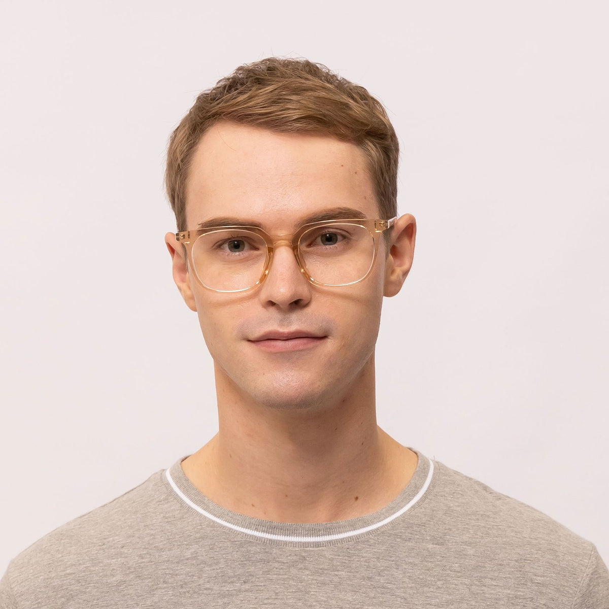 oscar square transparent brown eyeglasses frames for men front view