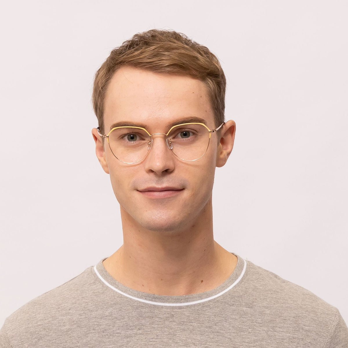 pearl geometric yellow eyeglasses frames for men front view