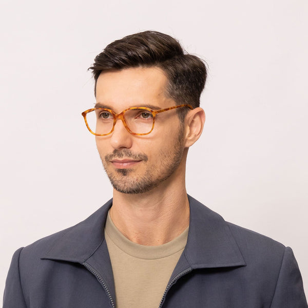 peony square orange tortoise eyeglasses frames for men angled view