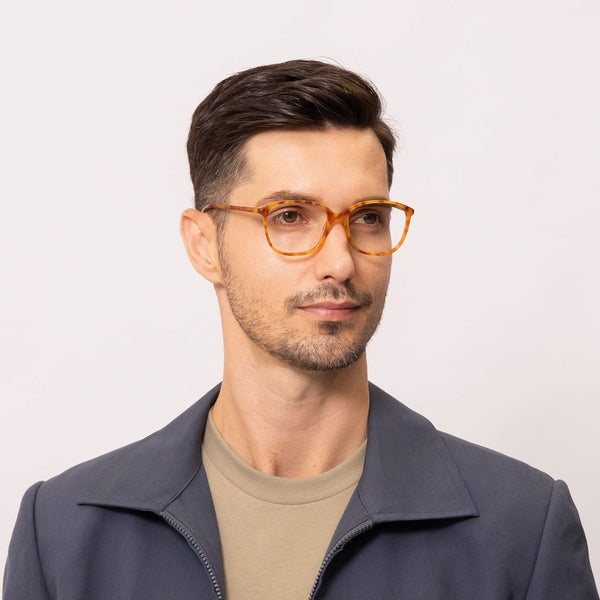 peony square orange tortoise eyeglasses frames for men side view