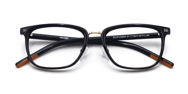 peter rectangle shiny black eyeglasses frames top view