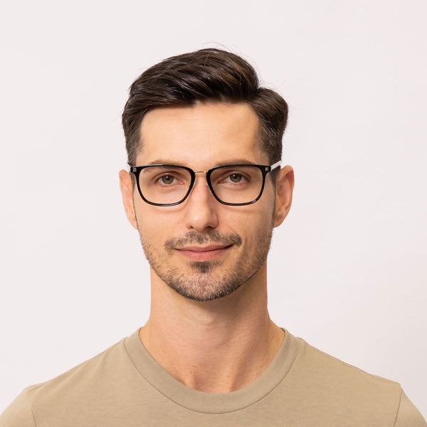 peter rectangle shiny black eyeglasses frames for men front view