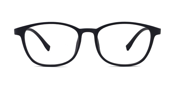 playful rectangle matte black eyeglasses frames front view