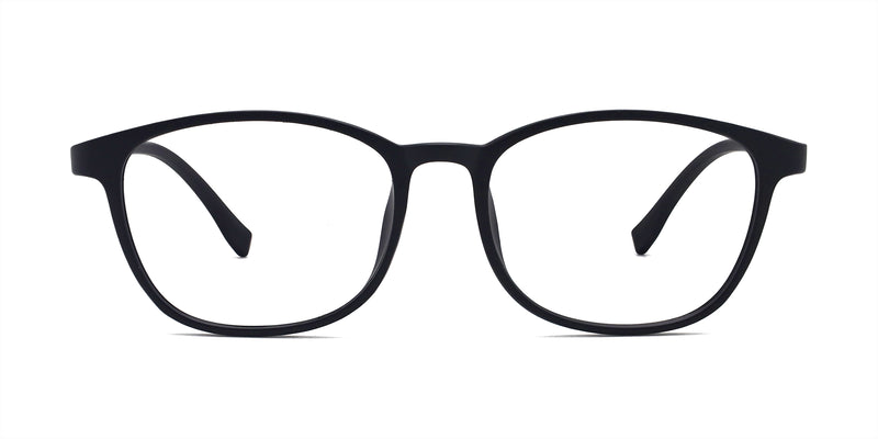 playful rectangle matte black eyeglasses frames front view