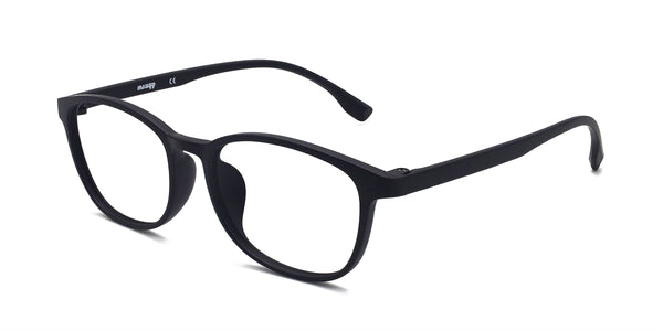 playful rectangle matte black eyeglasses frames angled view
