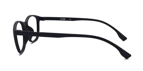 playful rectangle matte black eyeglasses frames side view