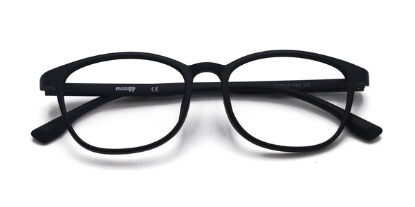 playful rectangle matte black eyeglasses frames top view